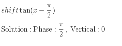 The shift tan(x-(pi)/2) is Phase: pi/2 , Vertical:0